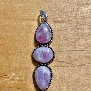 XL Beautiful Triple Pink Moonstone Pendant Necklace - 925 Plated/Stamped